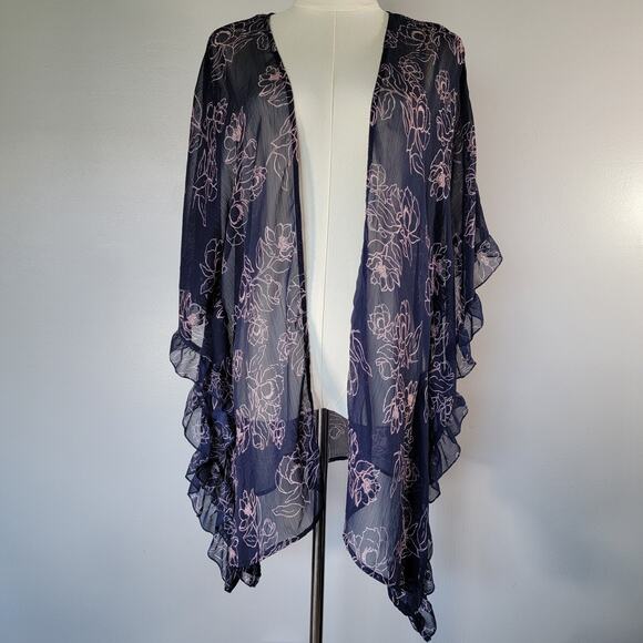 Motherhood Maternity Chiffon Kimono Ruana One Size Navy Pink Whimsy Fairycore - Picture 1 of 8